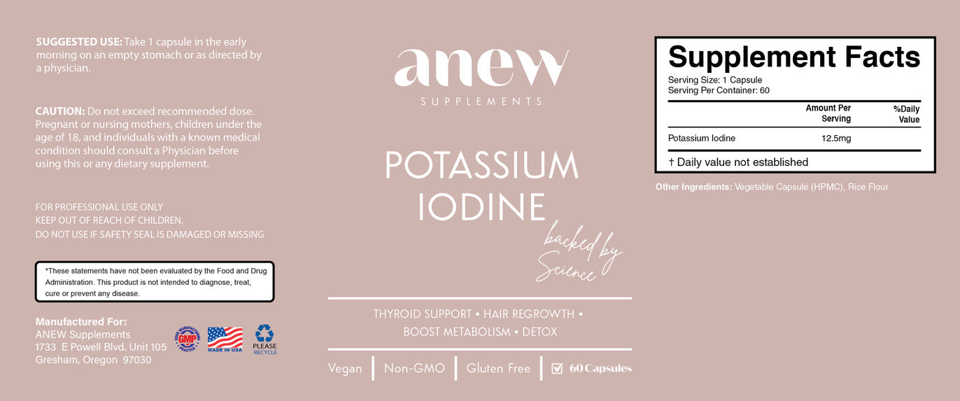 Supplement facts label for anew  supplements Potassium Iodine 